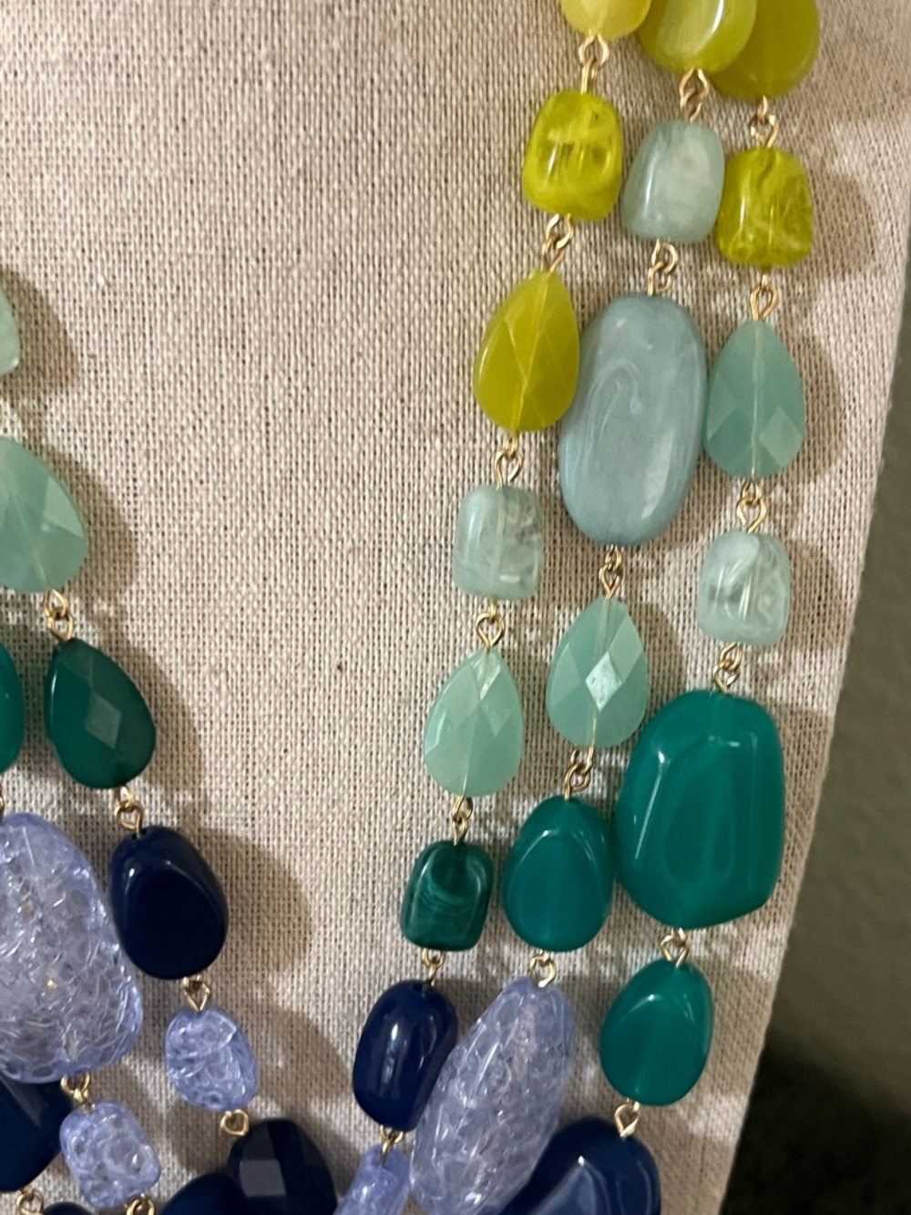 Multi-Strand Beaded Necklace in Yellow, Teal & Blue #DILL1 - Picture 4 of 6
